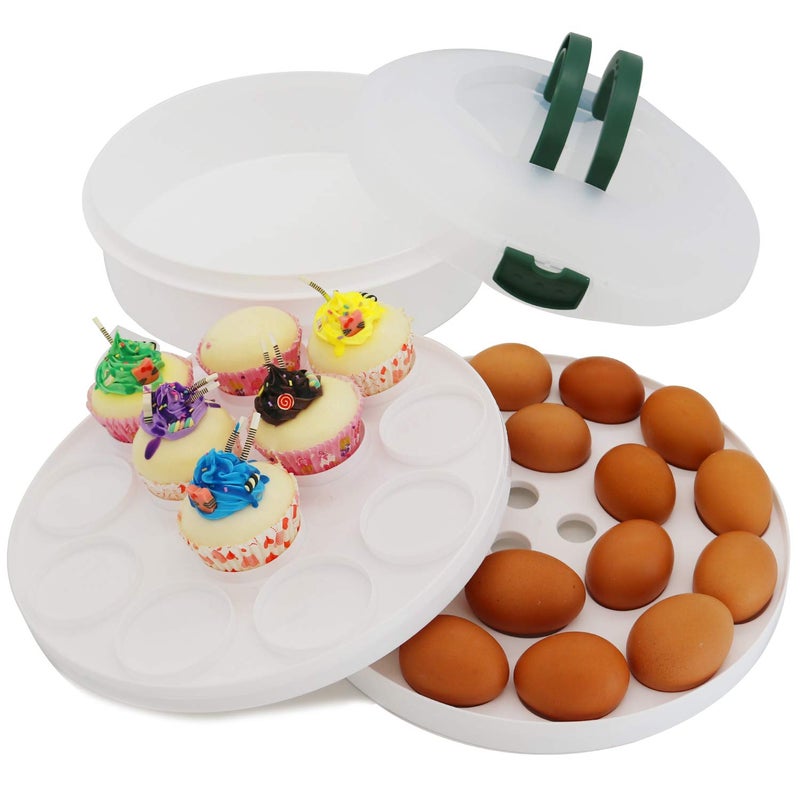 ATRDTO 10 Inch Portable Pie Carrier with Lid and Tray 3-In-1 Round Cupcake Container Egg Holder Muffin Tart Cookie Keeper Food (Green) - Image 2